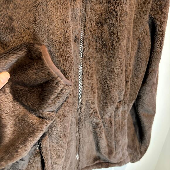 The North Face Faux Fur Chocolate Brown Full Zip Jacket - size Medium - Picture 3 of 9